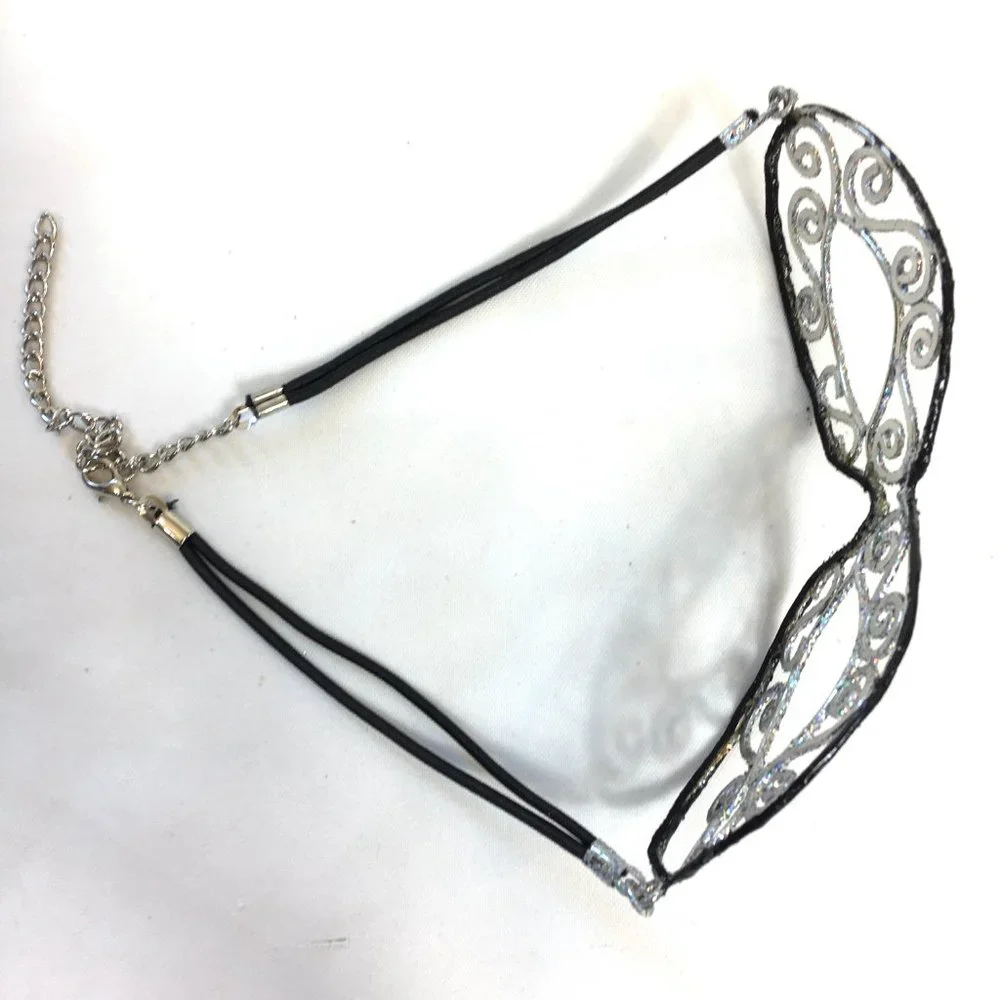 Harlequin Mask Metal Silver & Black VTG * NWOT